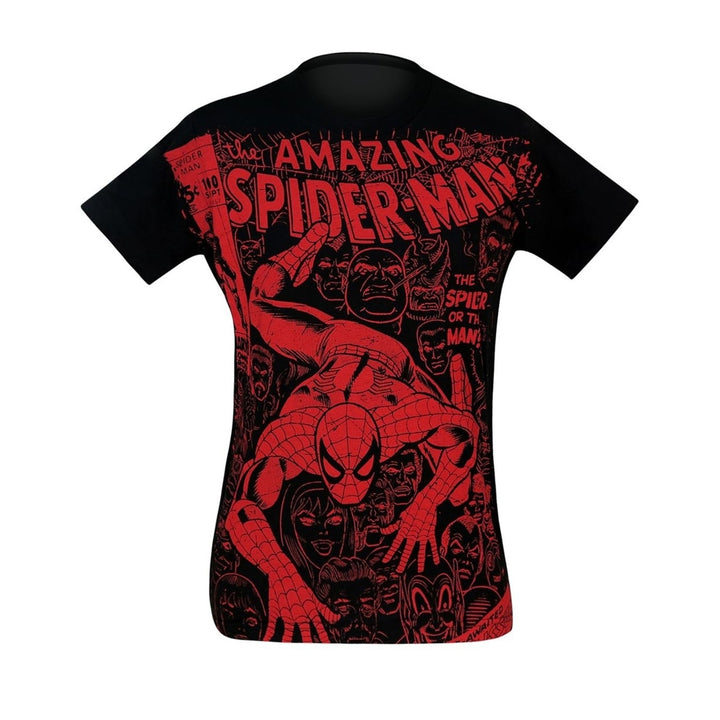 Spider-Man 100 Cover Black 30 Single T-Shirt Image 3