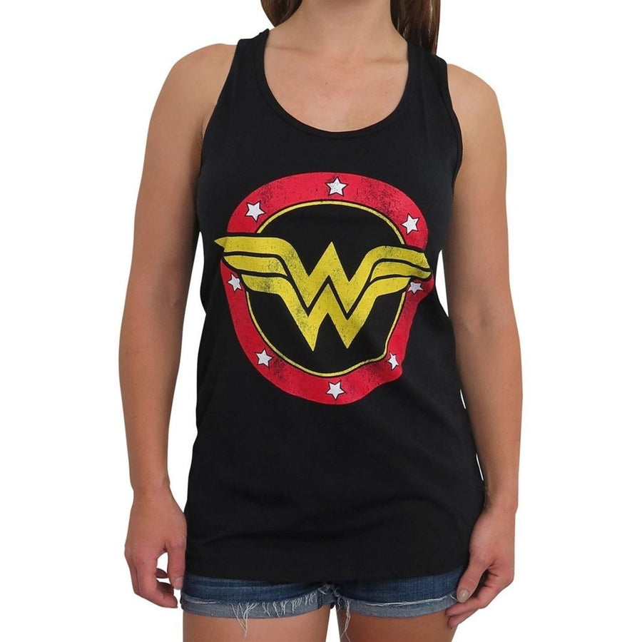 Wonder Woman Logo Womens Black Racerback Tank Top Image 1