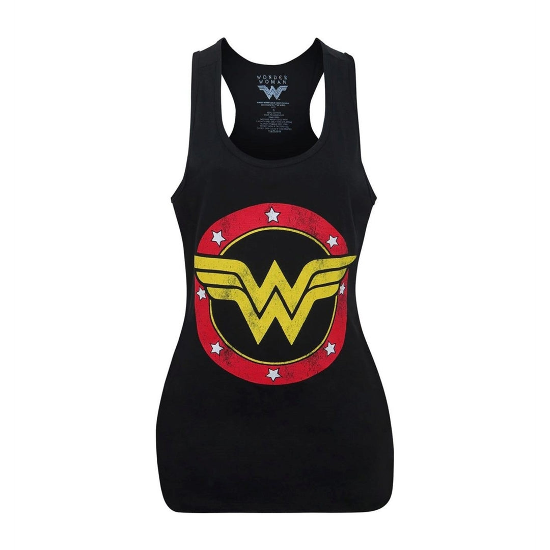 Wonder Woman Logo Womens Black Racerback Tank Top Image 4