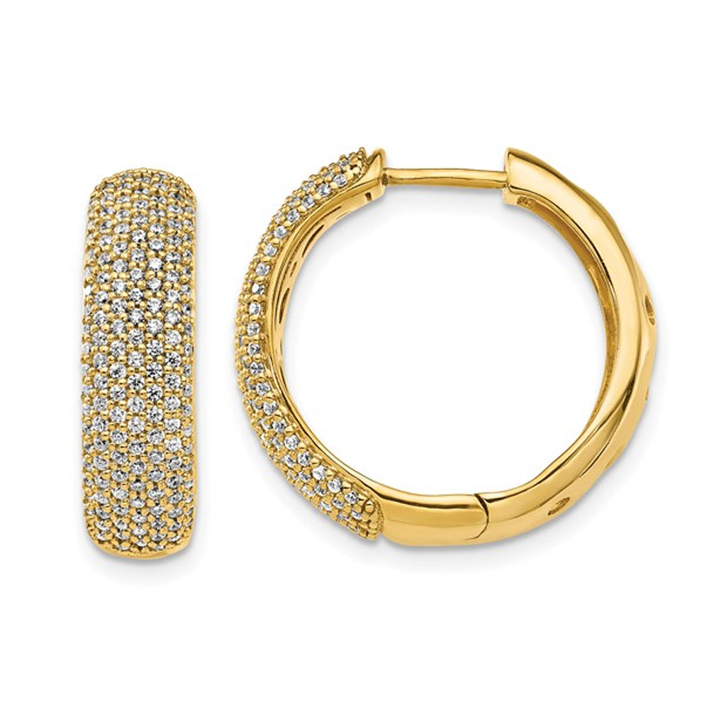 1.00 Carat (ctw) Diamond Hinged Hoop Earrings in 14K Yellow Gold Image 1