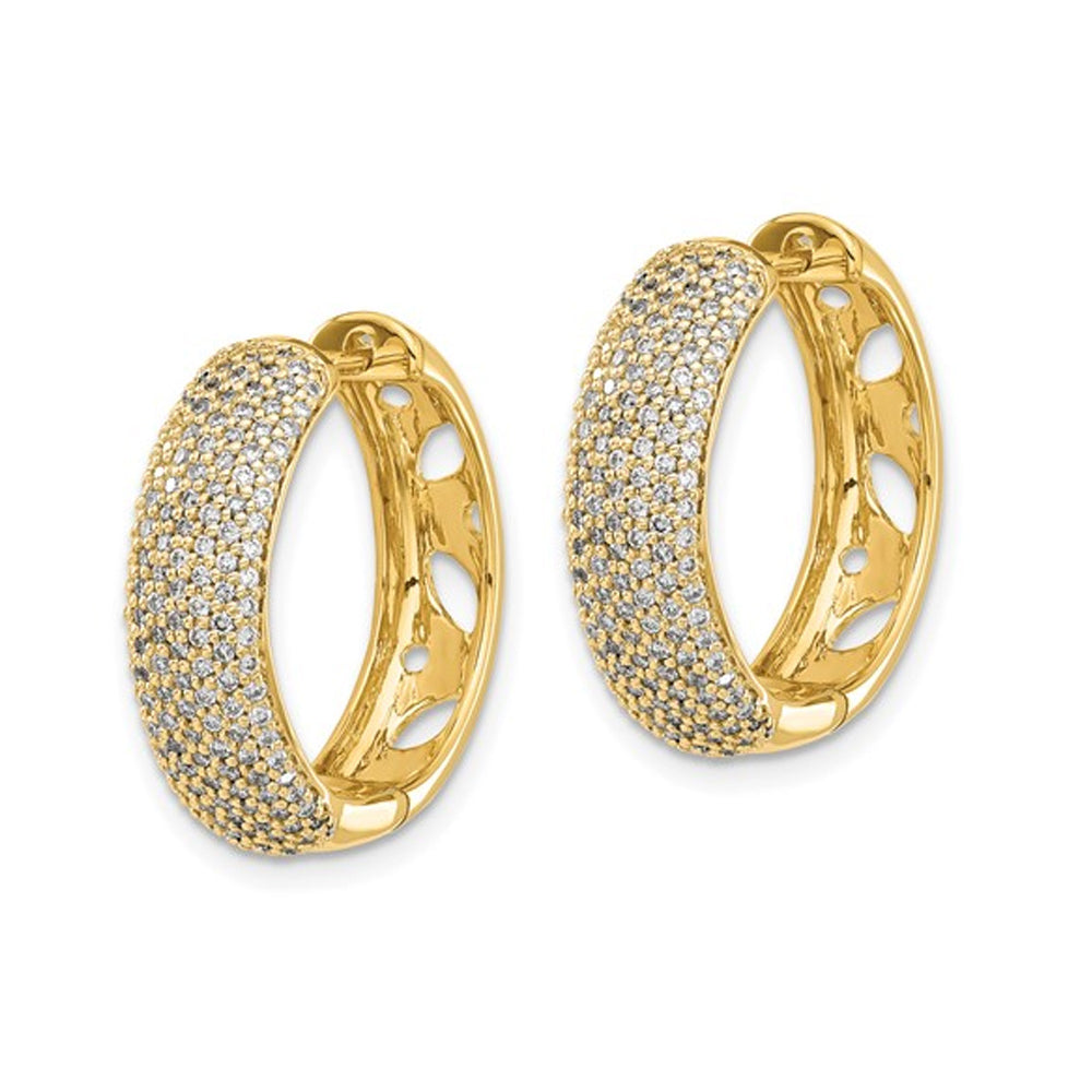 1.00 Carat (ctw) Diamond Hinged Hoop Earrings in 14K Yellow Gold Image 3