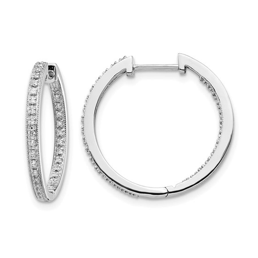 1/6 Carat (ctw) Diamond in-Out Hoop Earrings in 10K White Gold Image 1