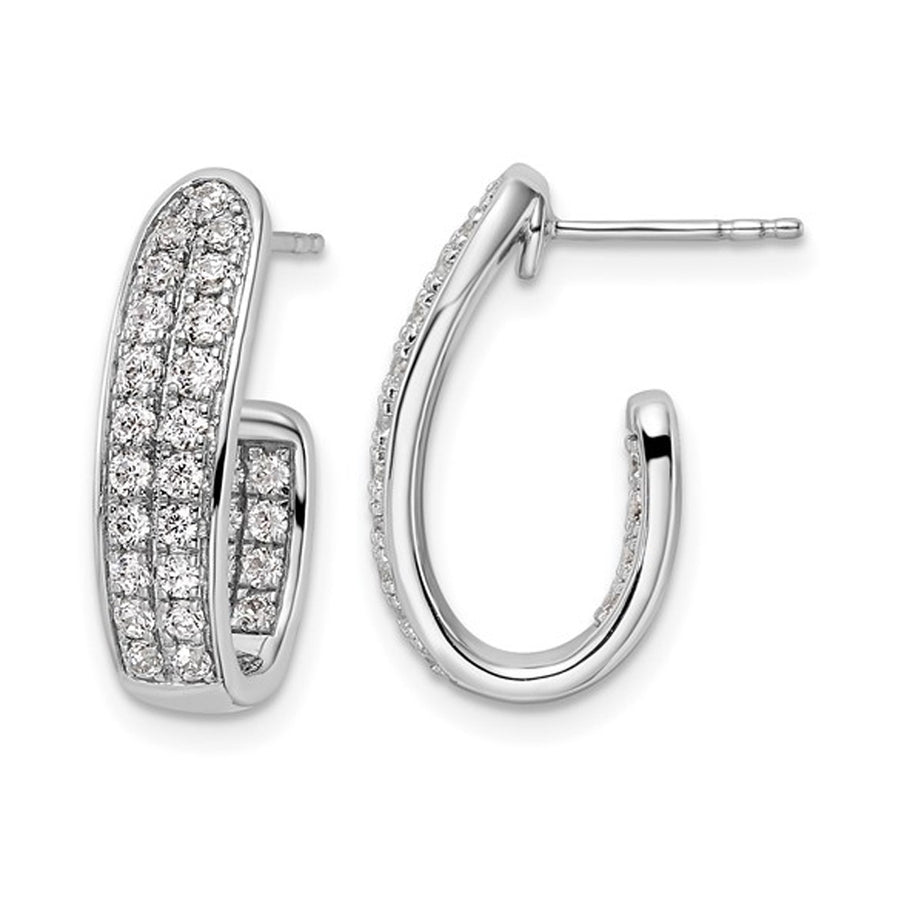 1.00 Carat (ctw SI-SI2G-H) Lab-Grown Diamond J-Hoop Earrings in 14K White Gold Image 1