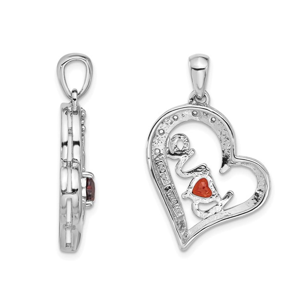 1/2 Carat (ctw) Garnet Heart Love Pendant Necklace in Sterling Silver with Chain Image 2