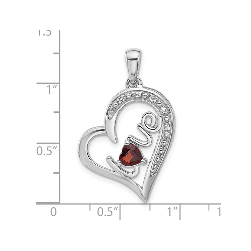 1/2 Carat (ctw) Garnet Heart Love Pendant Necklace in Sterling Silver with Chain Image 3