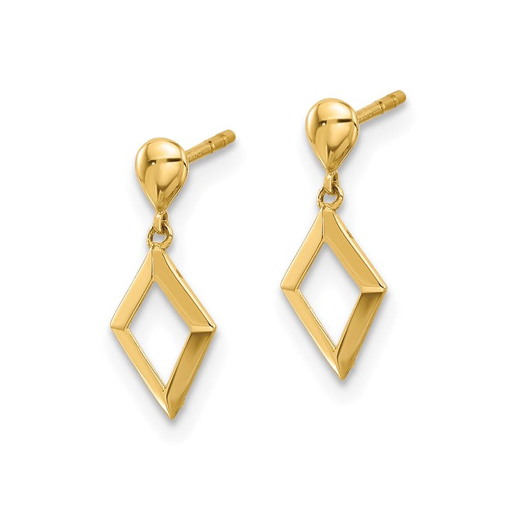 14K Yellow Gold Polished Diamond Shape Dangle Earrings Image 4