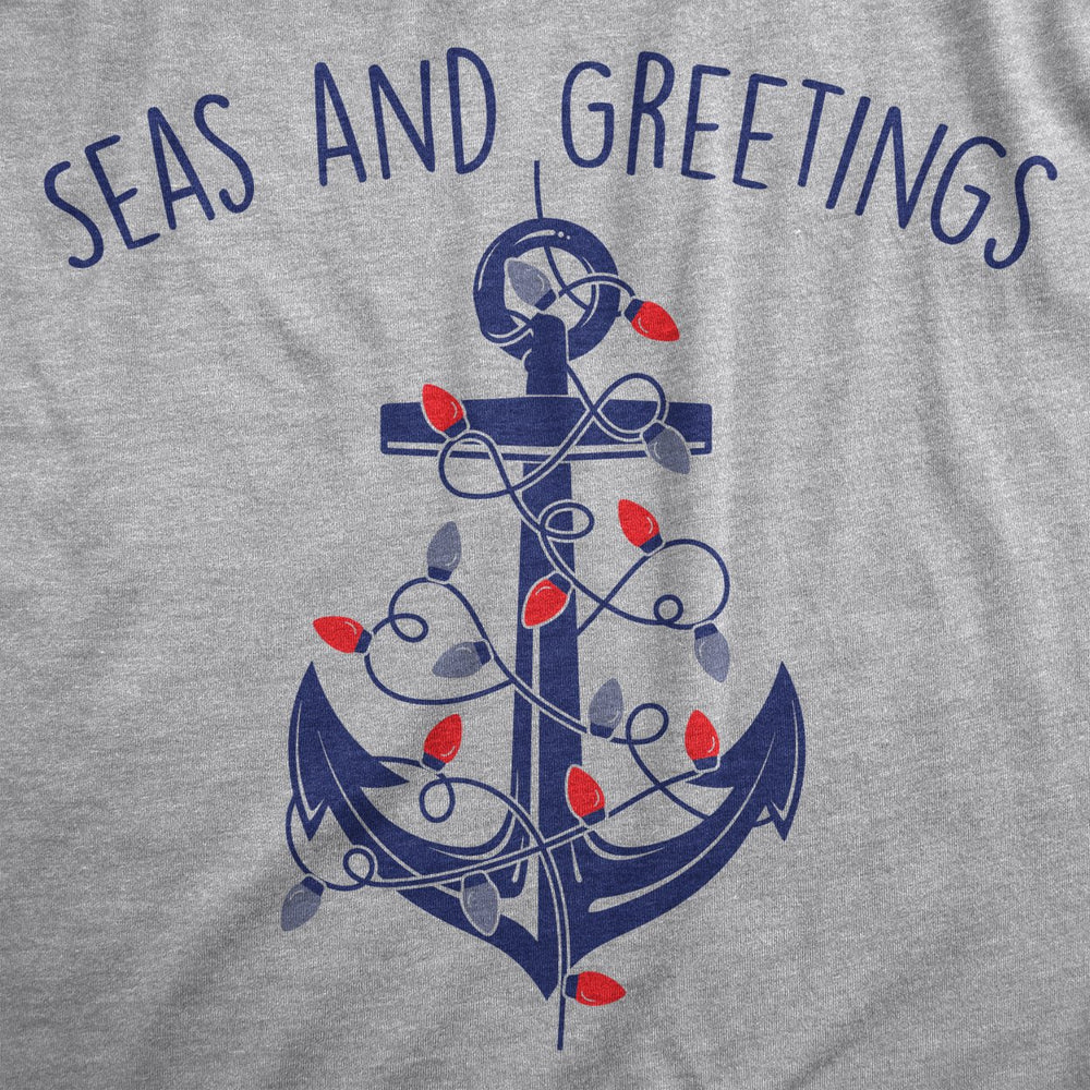 Womens Seas And Greetings T Shirt Funny Xmas Lights Sailing Anchor Joke Tee For Ladies Image 2