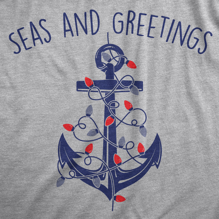 Mens Seas And Greetings T Shirt Funny Xmas Lights Sailing Anchor Joke Tee For Guys Image 2