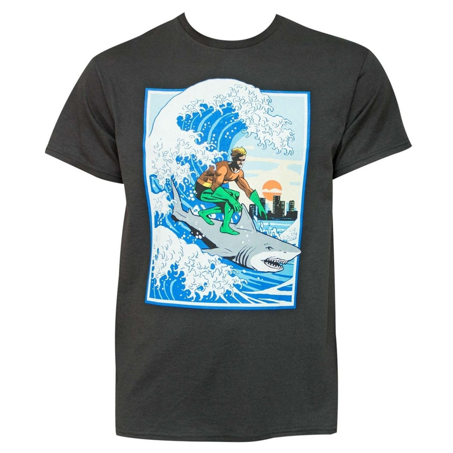Aquaman Shark Surfing Mens T-Shirt Image 1