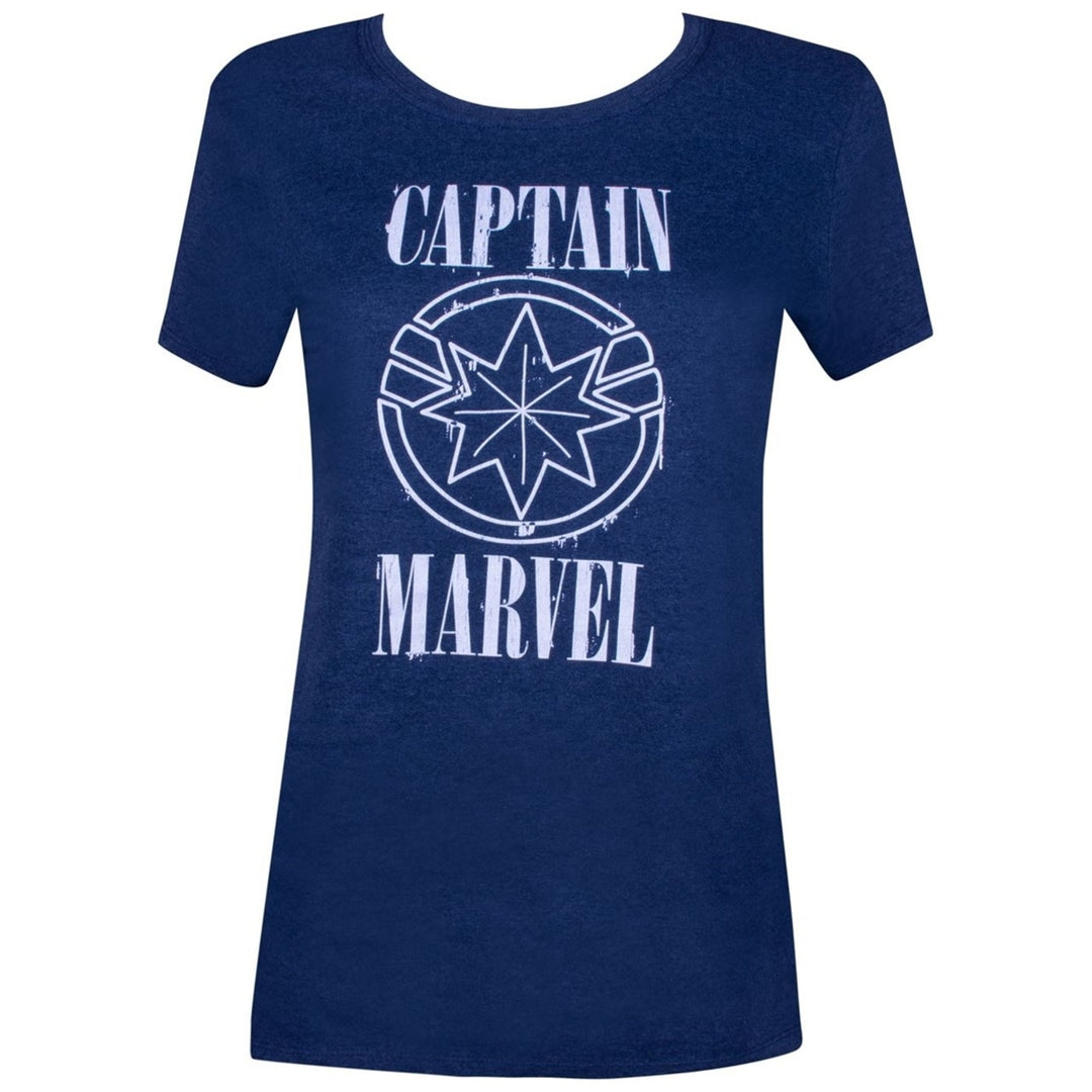 Captain Marvel Movie White Text and Symbol Womens T-Shirt Image 1