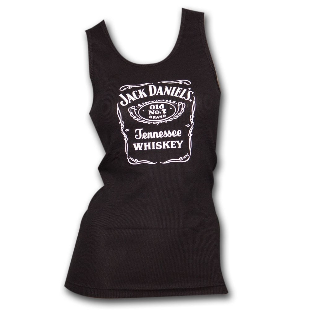 Jack Daniels Whiskey Label Logo Black Ribbed Juniors Tank Top Image 1