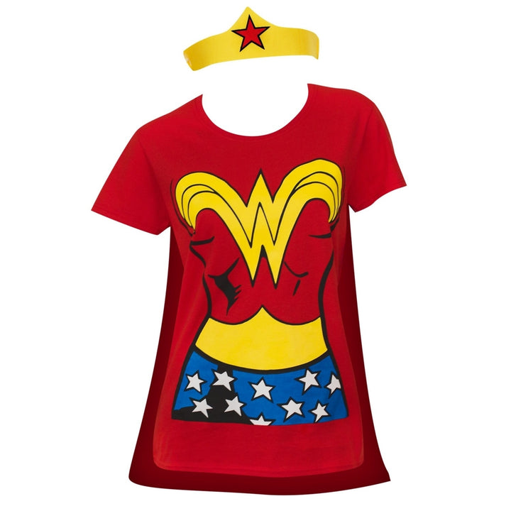 Wonder Woman Cape And Tiara Costume Tee Shirt Image 1