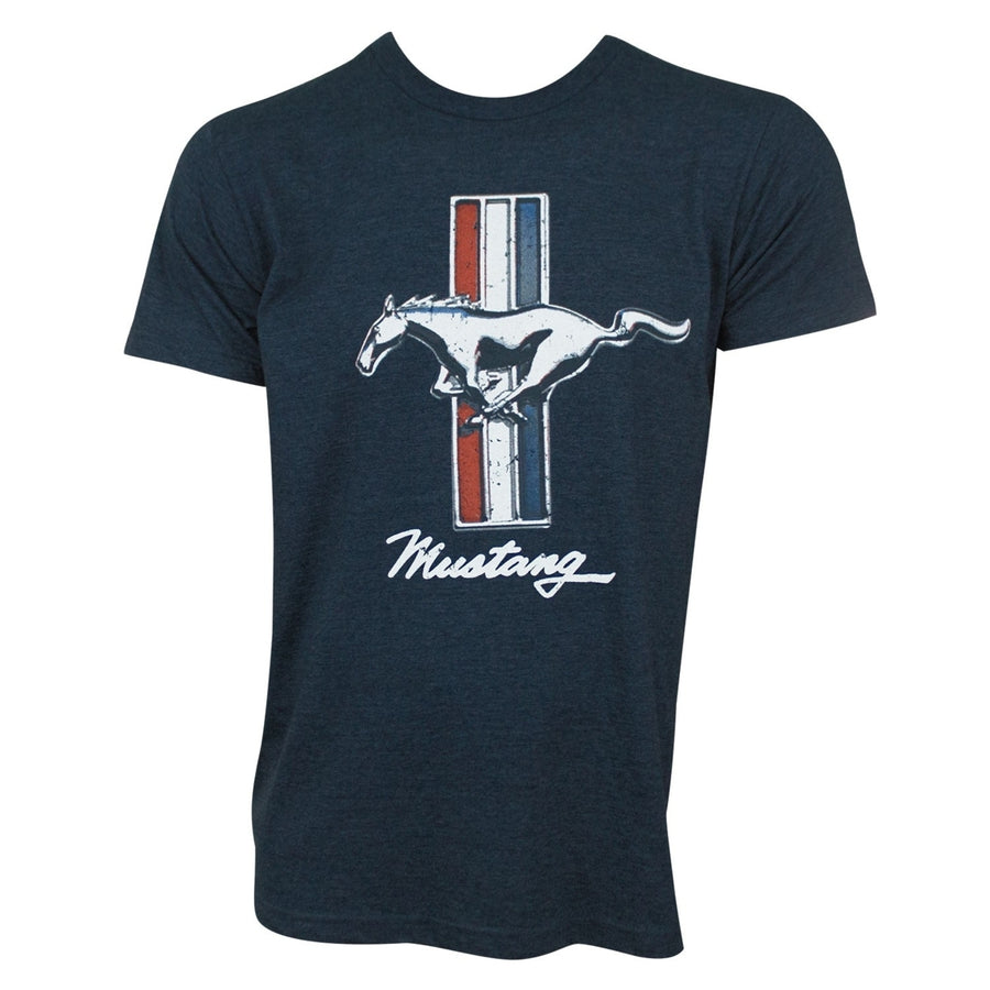 Mustang Logo Mens Navy Blue Tee Shirt Image 1