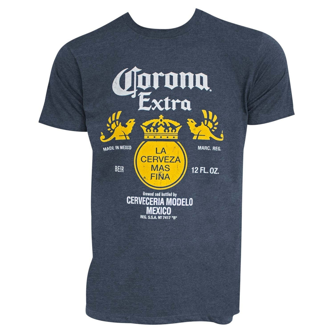 Corona Extra Bottle Label Heather Blue Tee Shirt Image 1