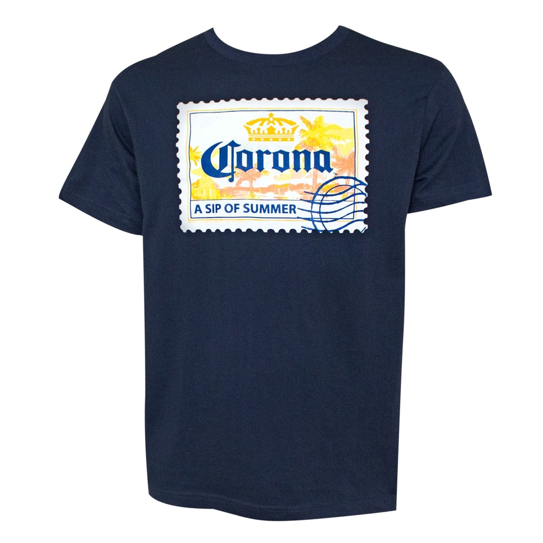 Corona Beer Relax Responsibly Postcard Mens Blue T-Shirt Image 1