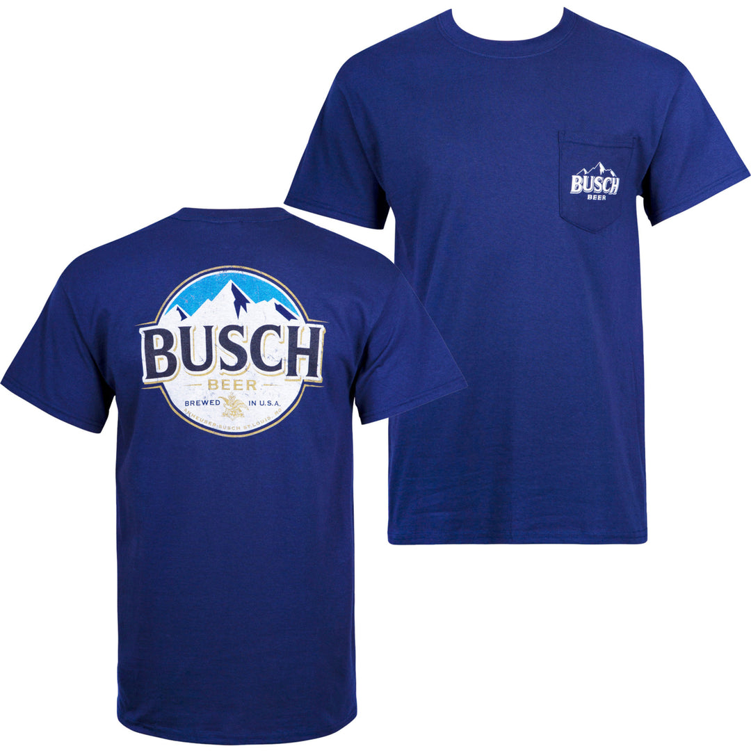 Busch Front And Back Print Blue Pocket Tee Shirt Image 1