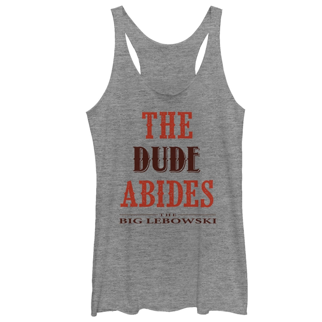 Big Lebowski The Dude Abides Ladies Grey Tank Top Image 1