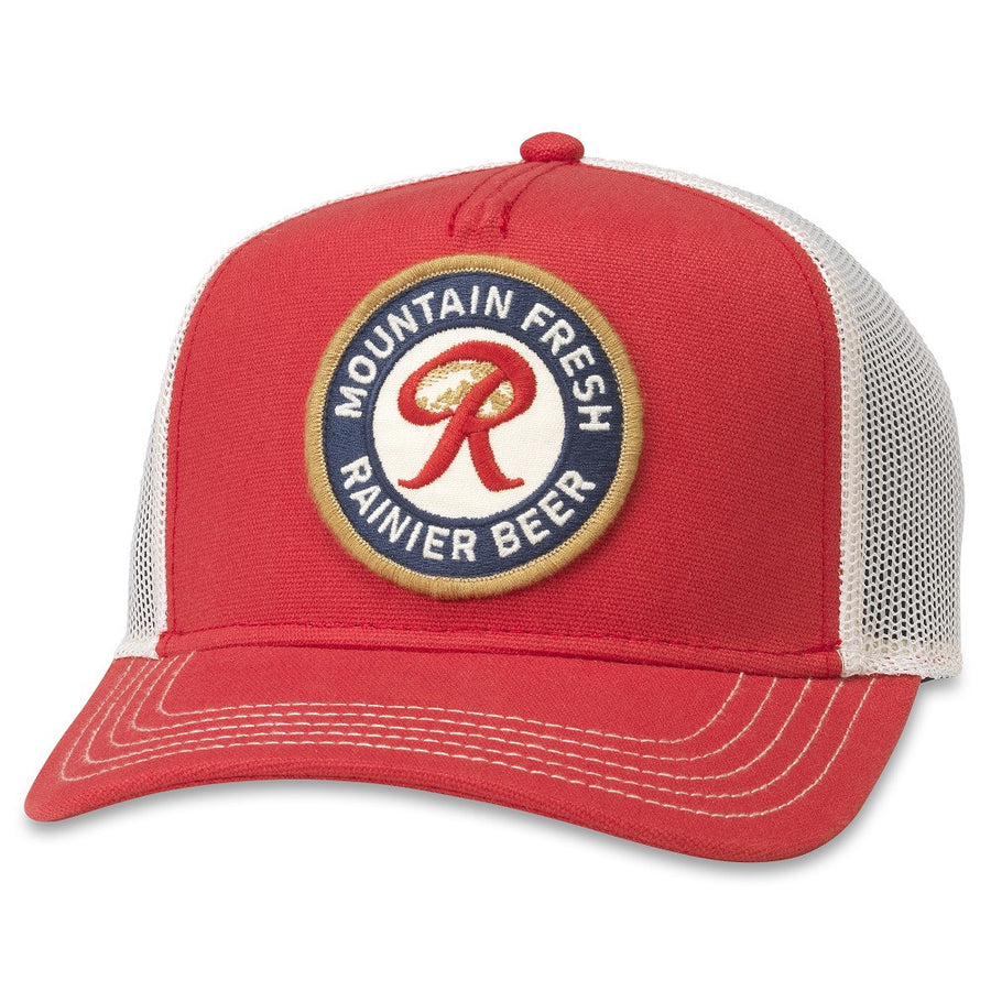 Rainer Beer Red And White Adjustable Mesh Snapback Trucker Hat Image 1