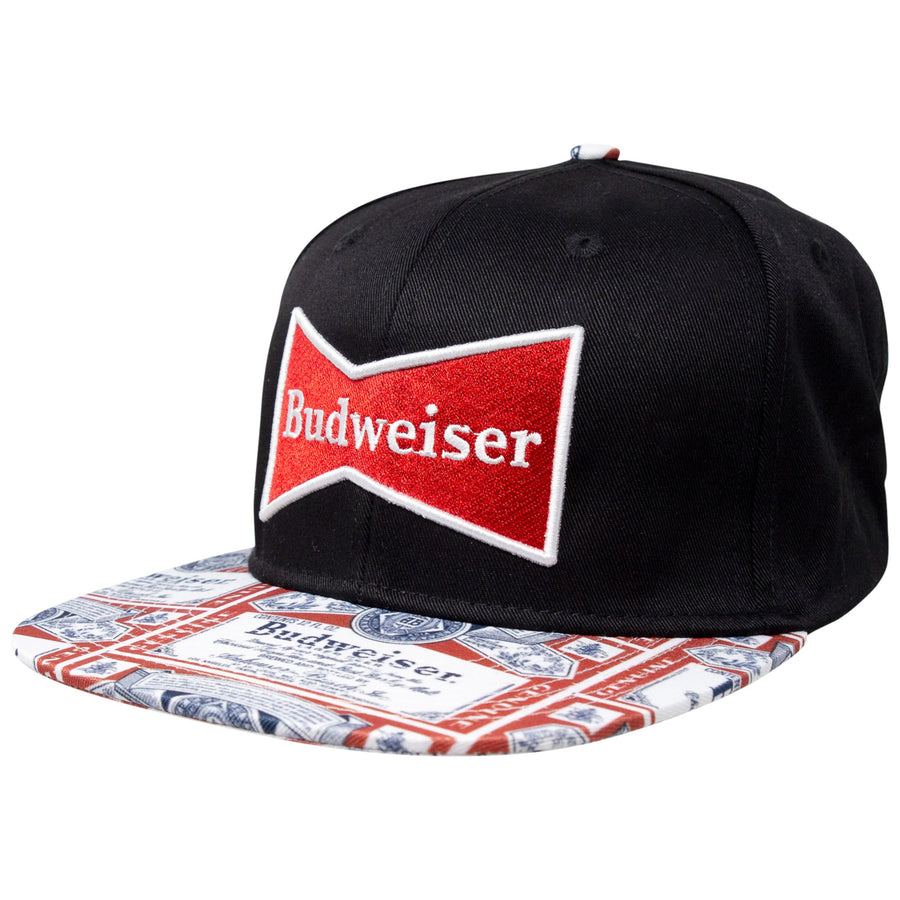Budweiser Beer Label Brim Adjustable Snapback Hat Image 1