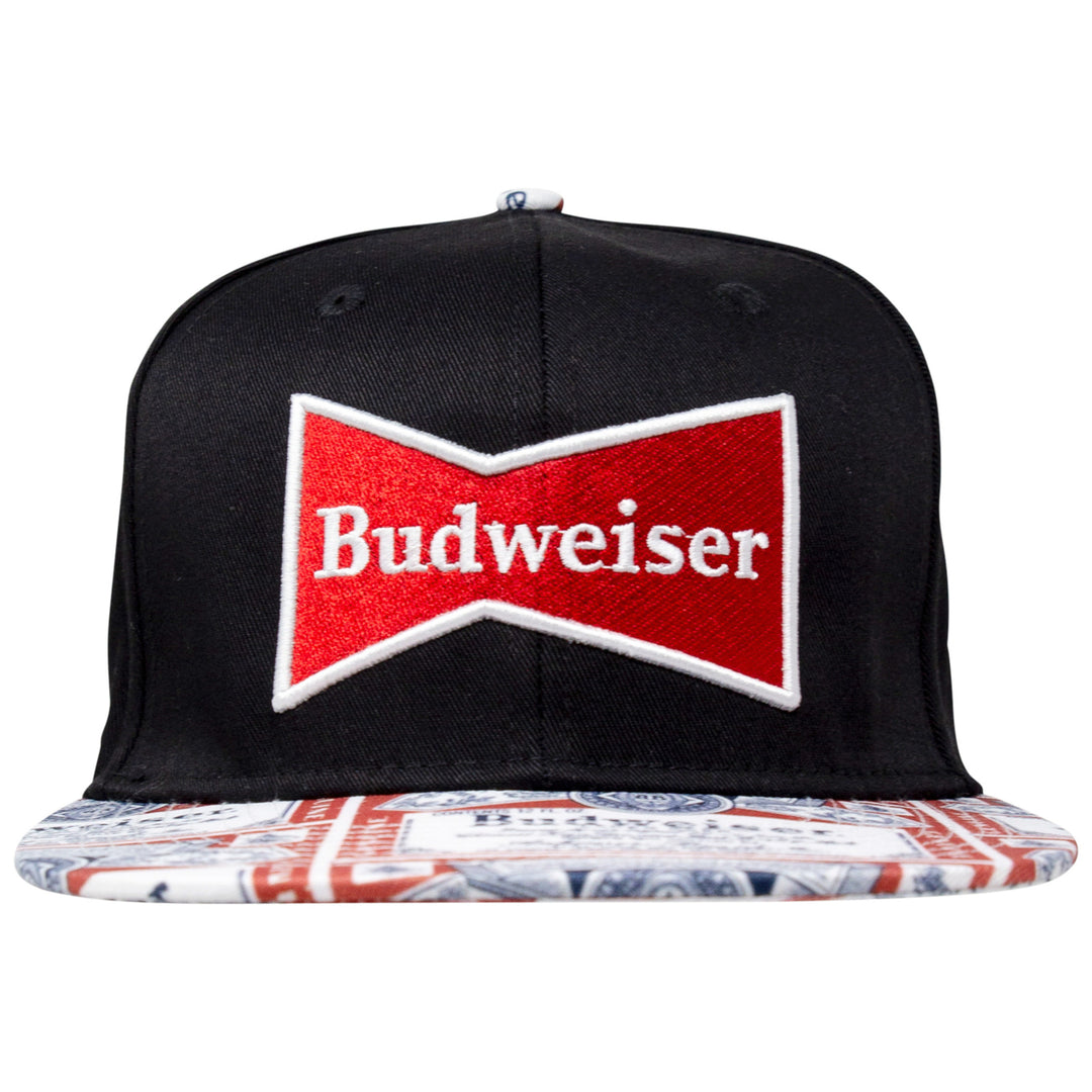 Budweiser Beer Label Brim Adjustable Snapback Hat Image 2