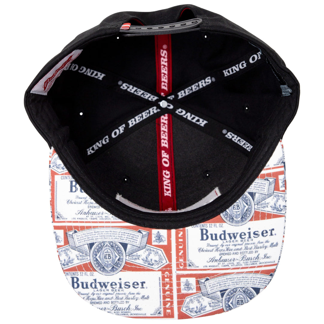 Budweiser Beer Label Brim Adjustable Snapback Hat Image 4