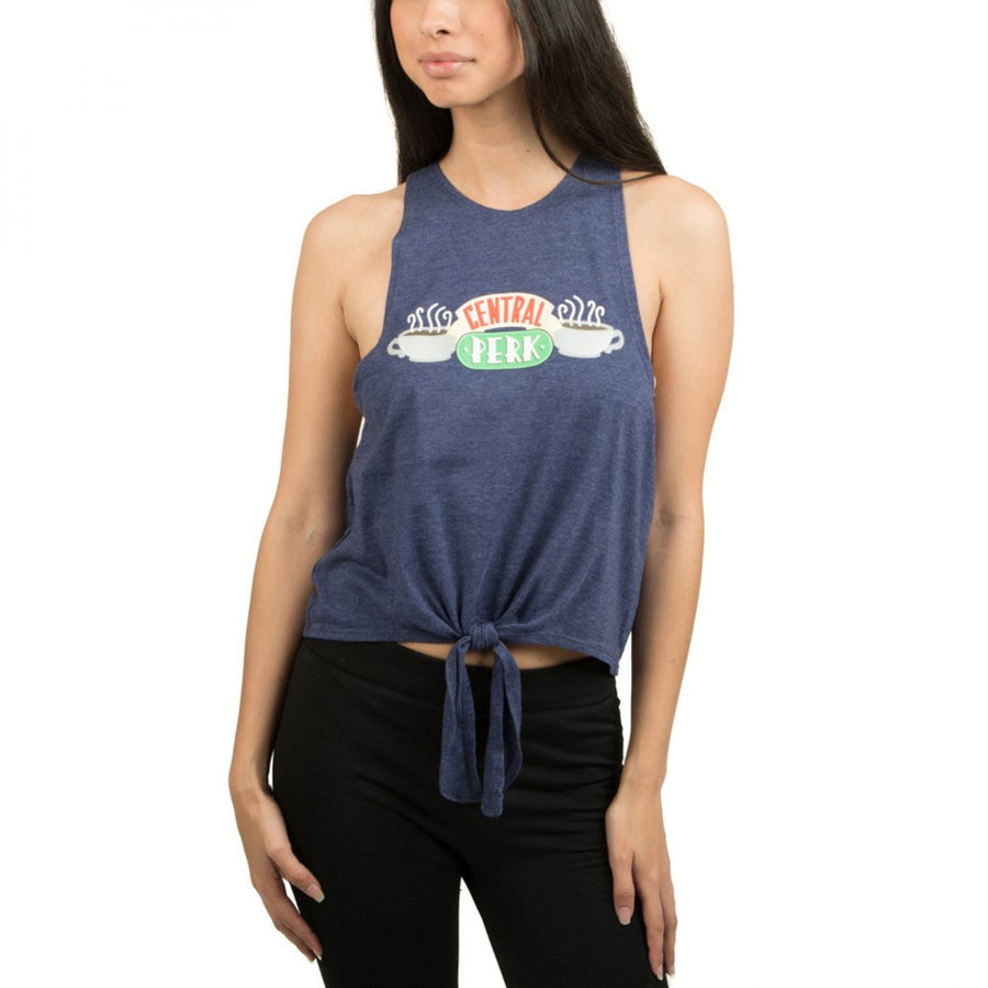 Friends Central Perk Womens Front Tie Grey Tank Top Image 1