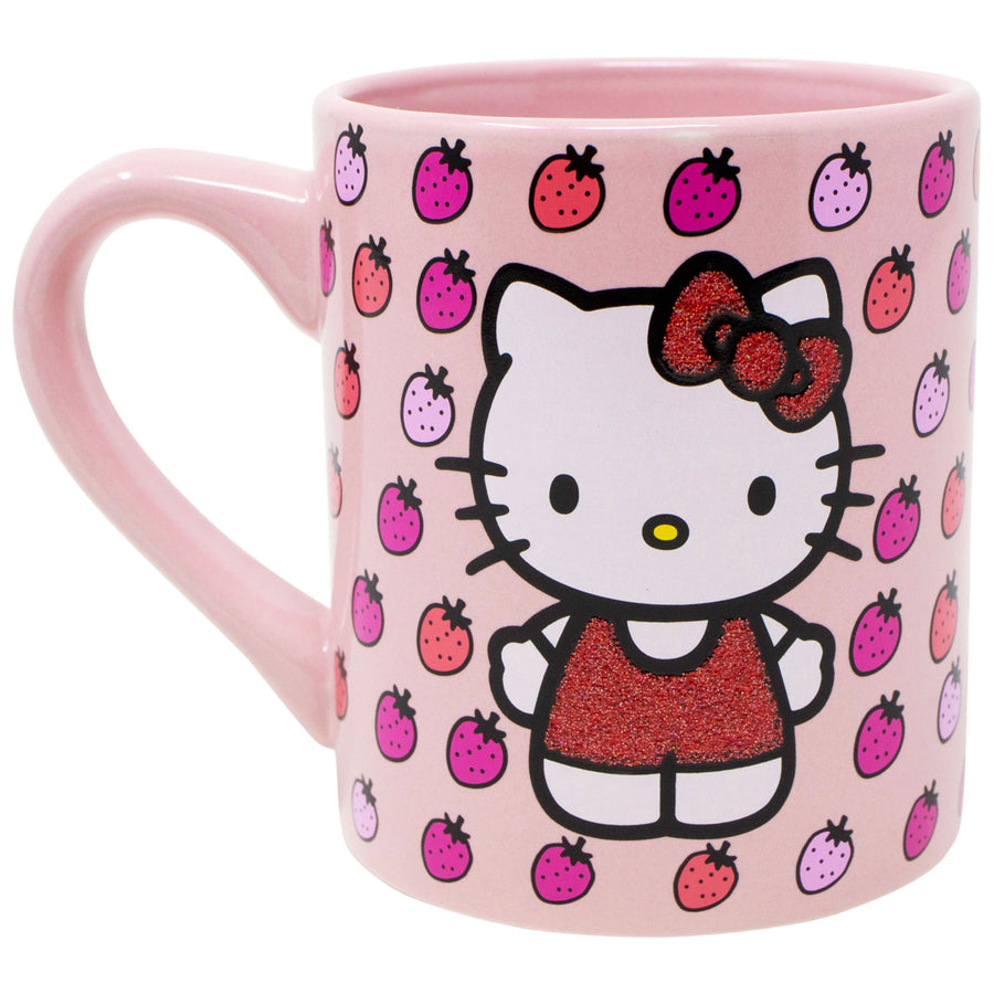 Hello Kitty Strawberries 14oz Glitter Ceramic Mug Image 1