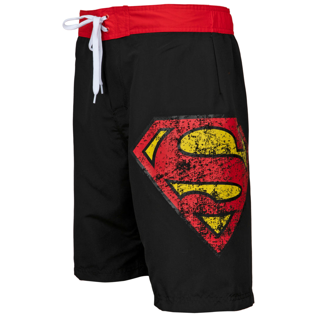 Superman Symbol Black Swim Board Shorts Image 1