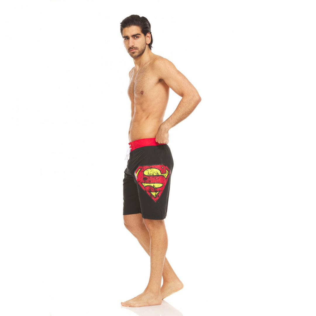 Superman Symbol Black Swim Board Shorts Image 4