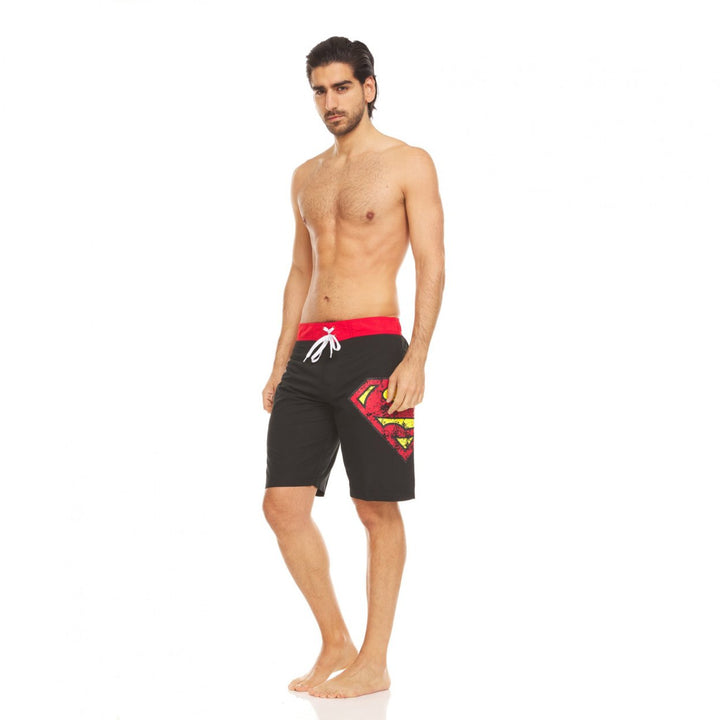 Superman Symbol Black Swim Board Shorts Image 4