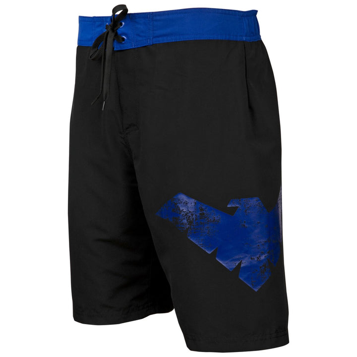 Nightwing Symbol Heather Black Board Shorts Image 1