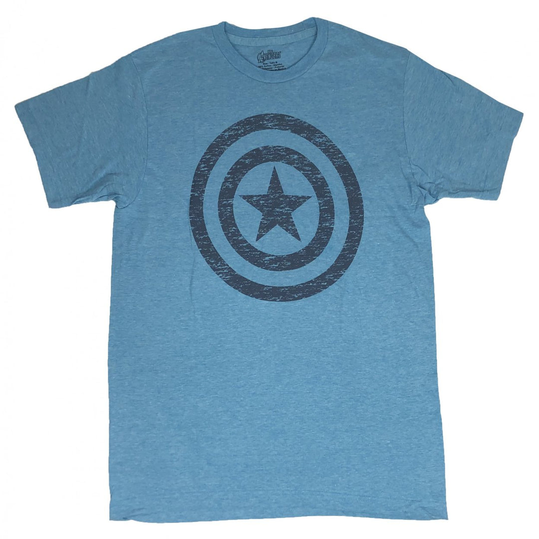 Captain America Distressed Shield Blue T-Shirt Image 1