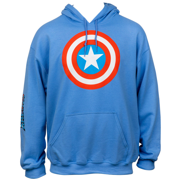 Captain America Shield Symbol with Sleeve Print Text Pull Over Hoodie Image 1