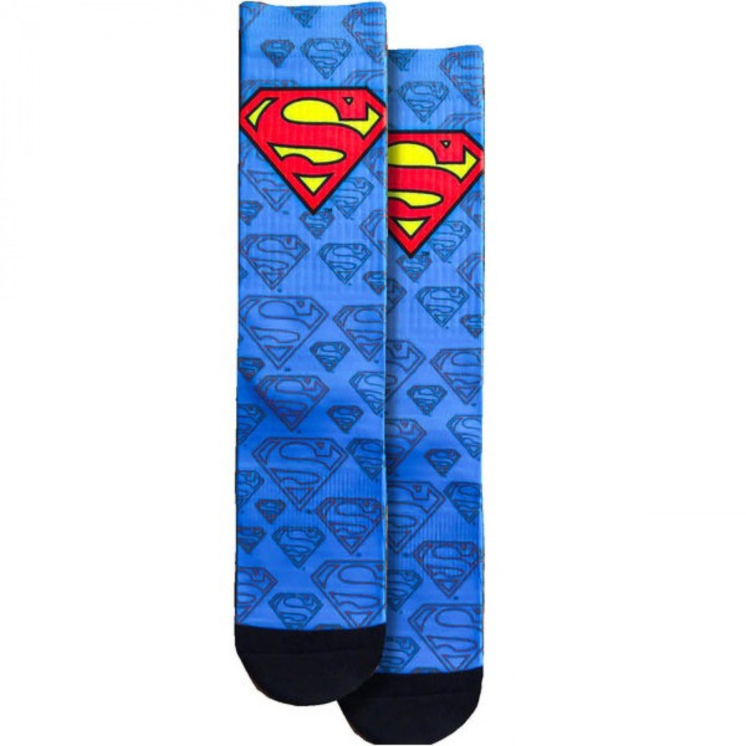 Superman Logo and Symbols All Over Crew Socks Image 1