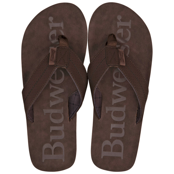 Budweiser Printed Brown Distressed Flip Flop Sandals Image 1