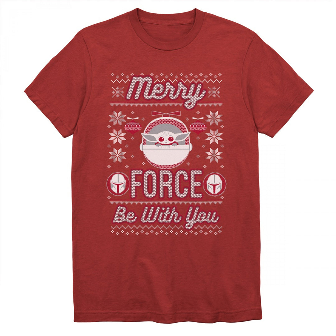 Star Wars Mandalorian The Child Merry FORCE Be with You T-Shirt Image 1