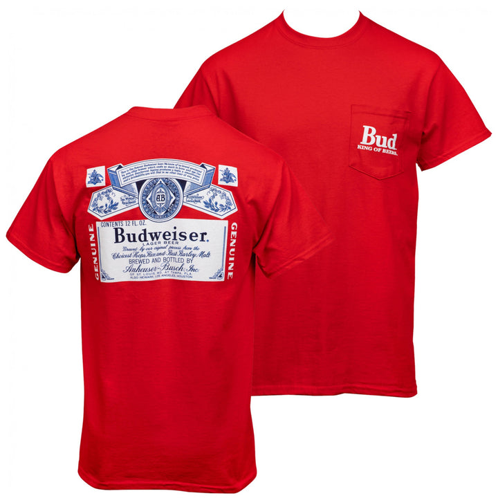 Budweiser Bottle Label Front and Back Print Pocket Tee Image 1