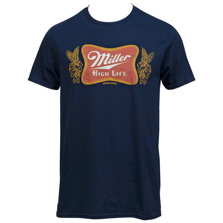 Miller High Life Logo Vintage Design Navy T-Shirt Image 1