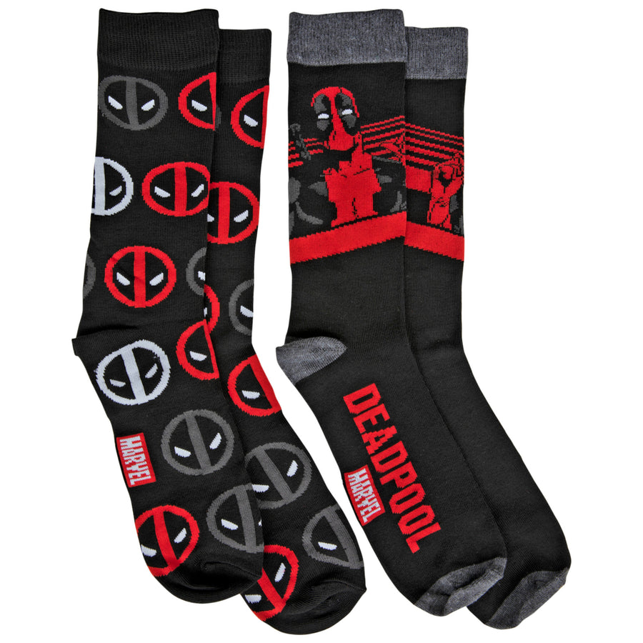 Deadpool Character and Repeating Logos 2-Pair Pack of Casual Crew Socks Image 1