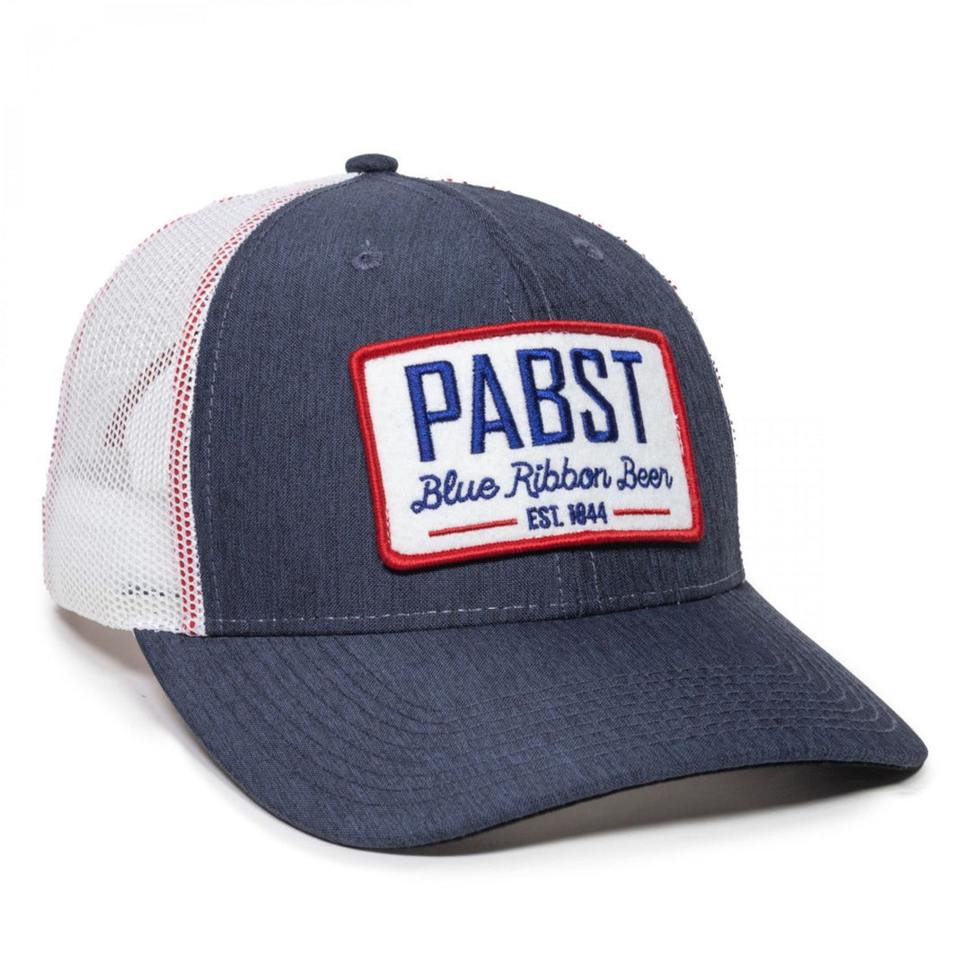 Pabst Blue Ribbon Beer Est. 1844 Logo Patch Trucker Mesh Snapback Hat Image 3