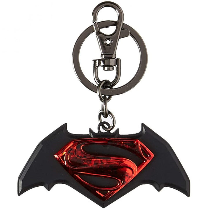 Batman v Superman Stacked Symbol Pewter Keychain Image 1