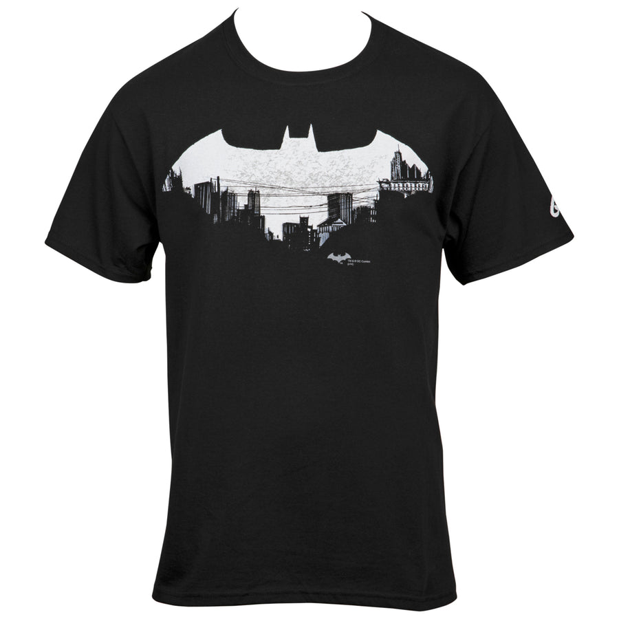 Batman Gotham Cityscape in Symbol T-Shirt Image 1