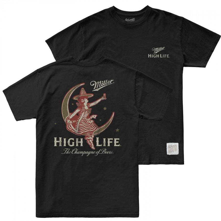 Miller High Life Girl In The Moon Front and Back Print T-Shirt Image 1