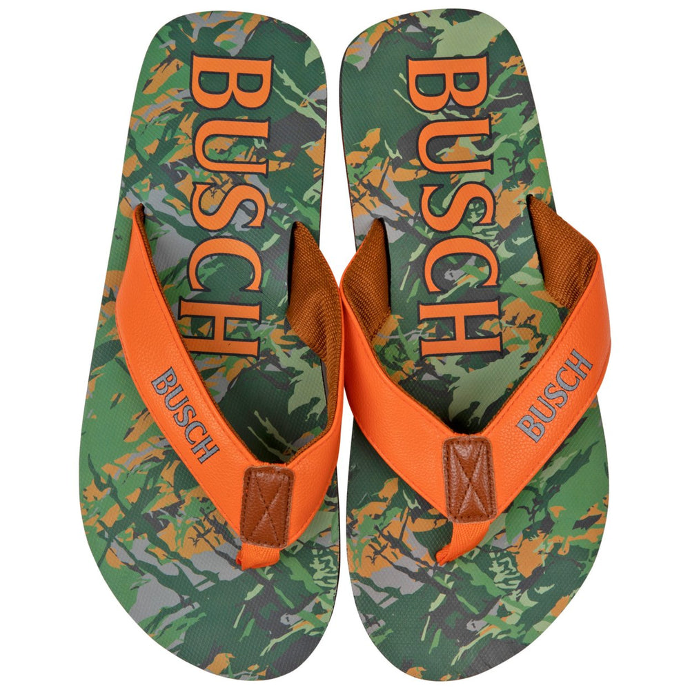 Busch Hunter Orange Text Logo Tree Camo Mens Flip Flop Sandals Image 2