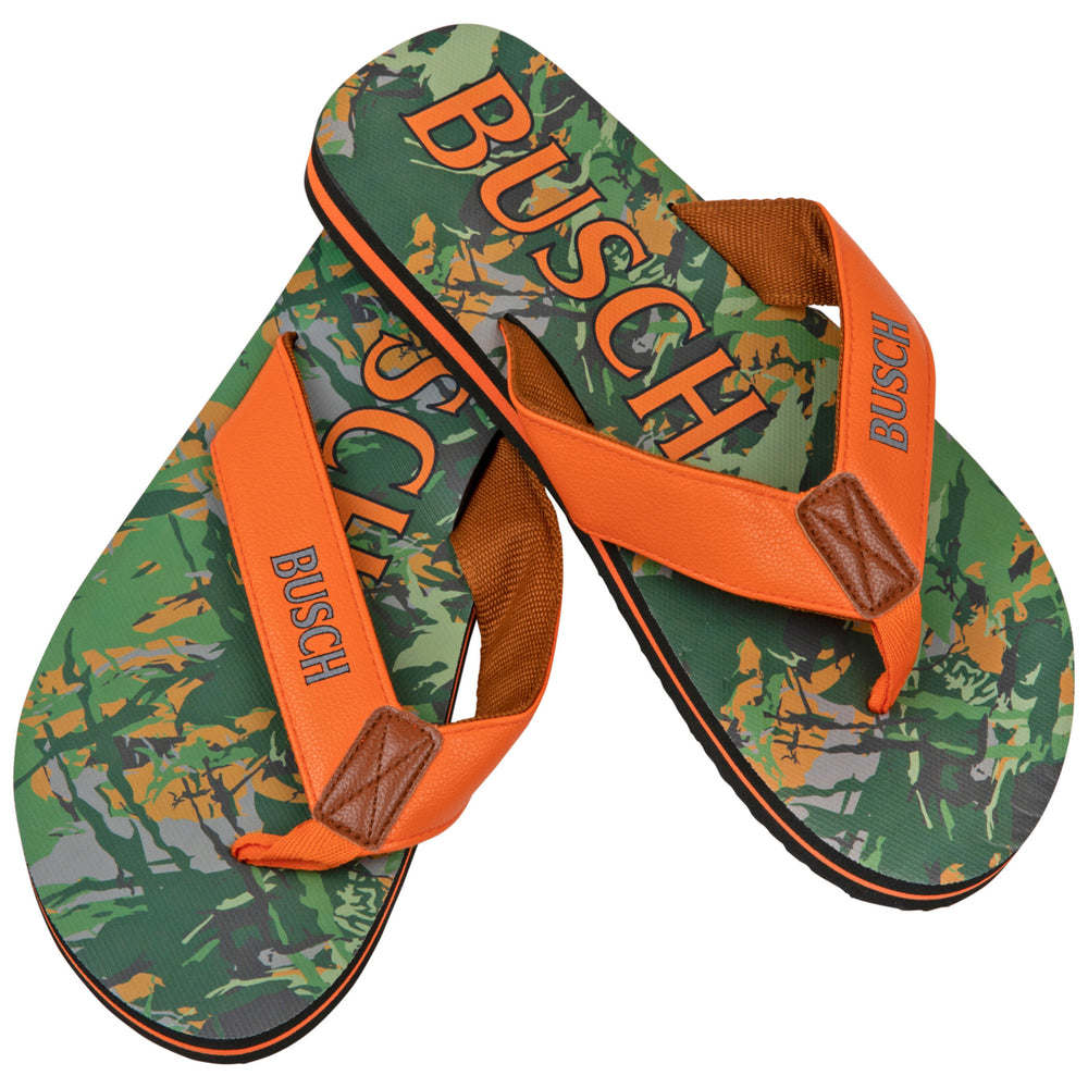 Busch Hunter Orange Text Logo Tree Camo Mens Flip Flop Sandals Image 2
