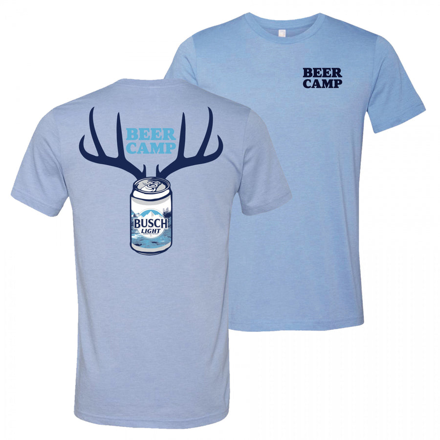 Busch Light Beer Hunting Beer Camp Front and Back Print Blue T-Shirt Image 1