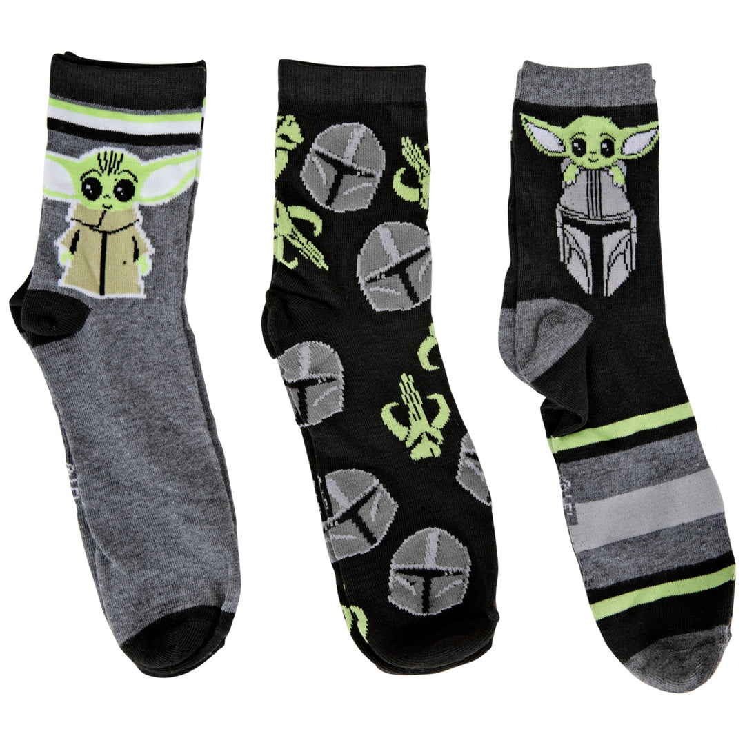 Star Wars The Mandalorian and Grogu 3-Pair Pack of 3/4 Crew Socks Image 1