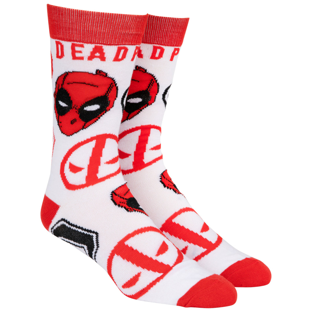Deadpool Faces and Symbols Crew Socks Image 2