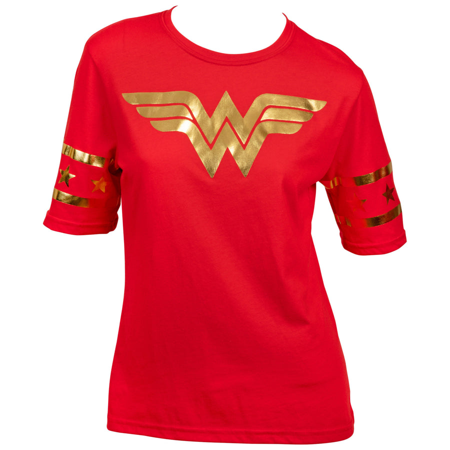 Wonder Woman Gold Foil Classic Symbol Womens T-Shirt Image 1