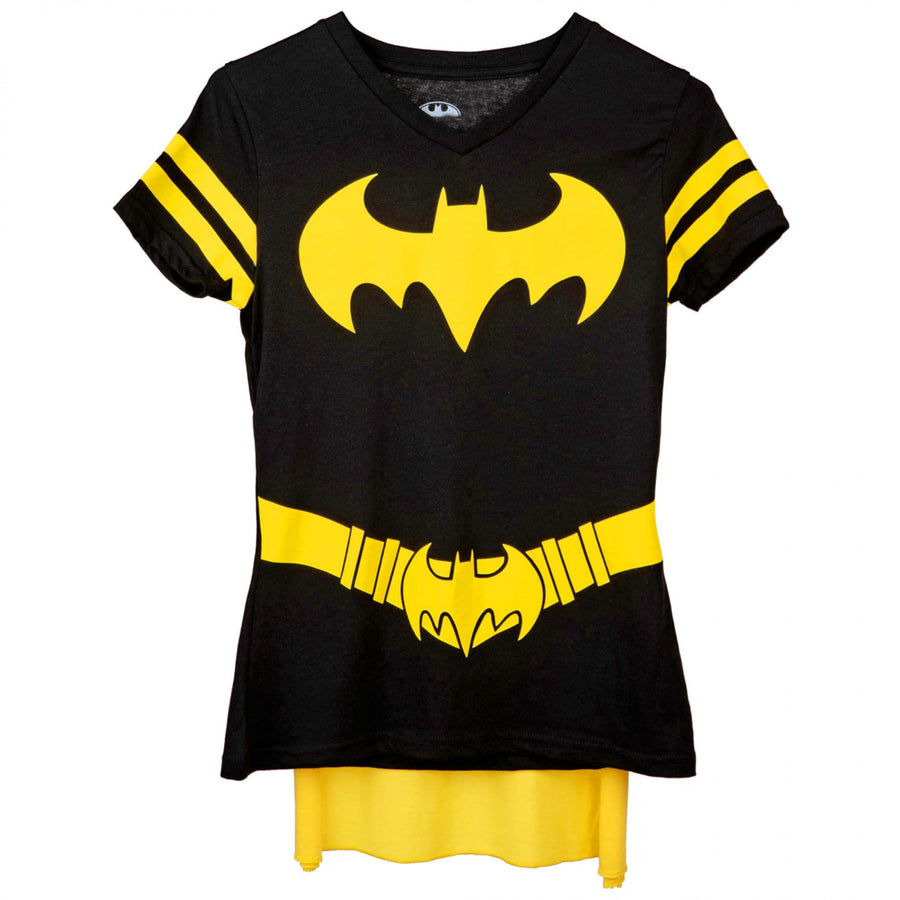 Batgirl Costume V-Neck T-Shirt with Detachable Cape Image 1